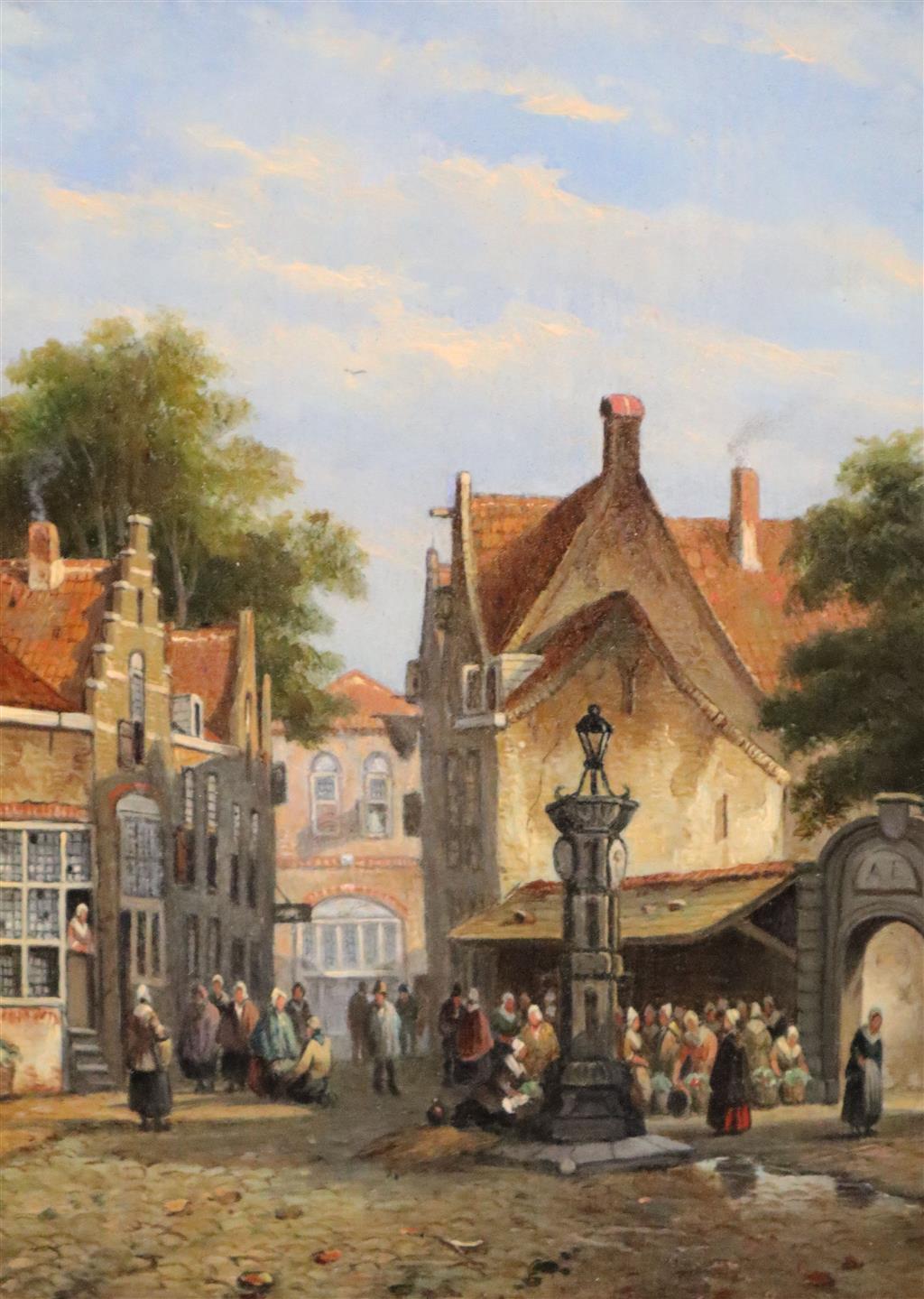 Adrianus Eversen (Dutch, 1818-1897) Street scene in Antwerp 7.25x 5.5in.